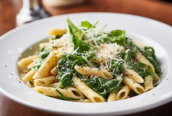 Penne con espinacas